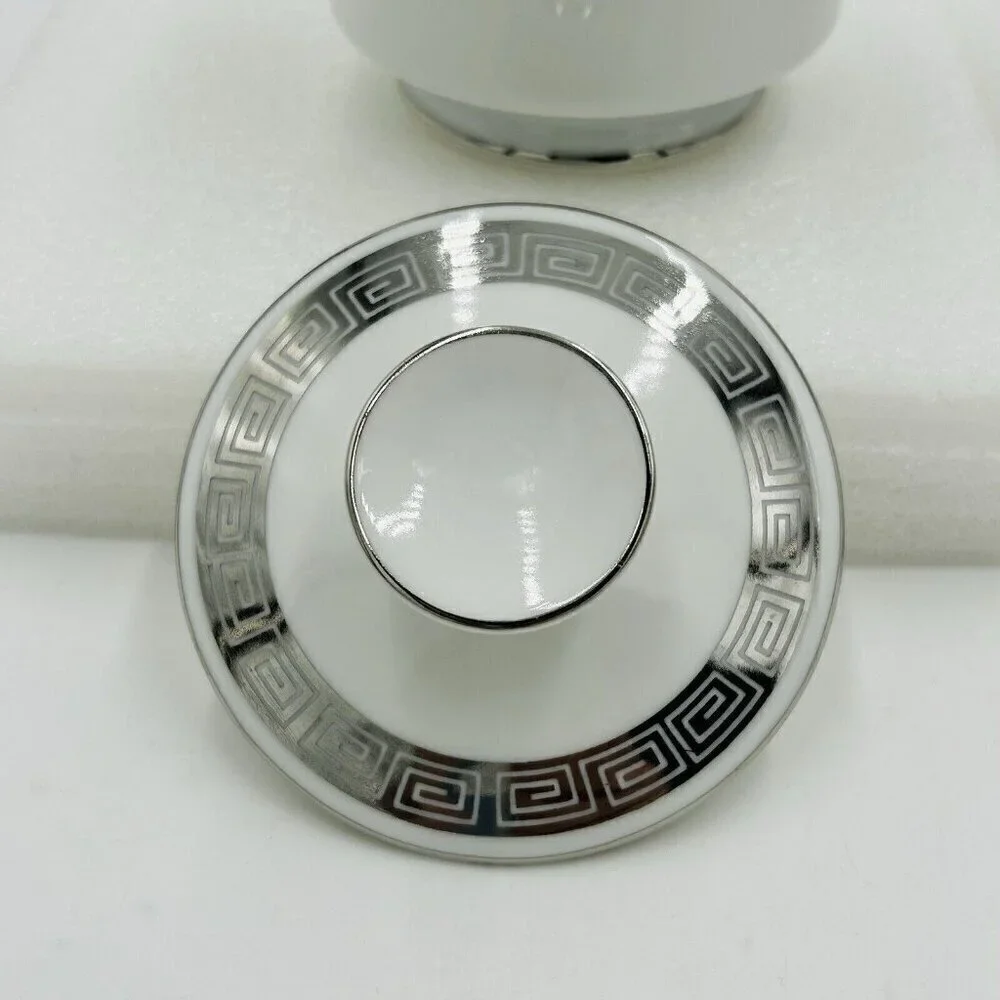 Harmony House Romaic Fine China Cream / Sugar Set Greek Key Platinum Rim 3671